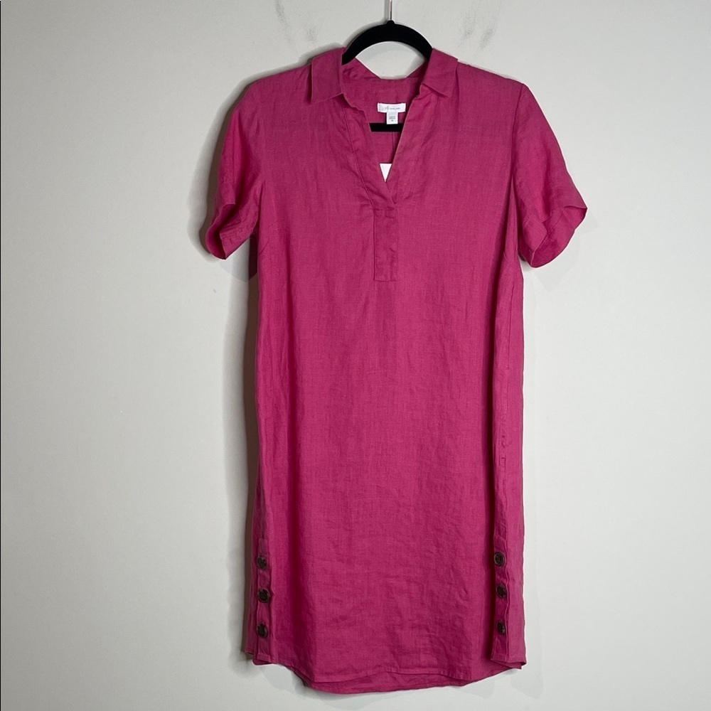 J. Jill | Love Linen Pink Side Button Shirt Dress in Rose Wine Size XS NWT - Picture 2 of 8